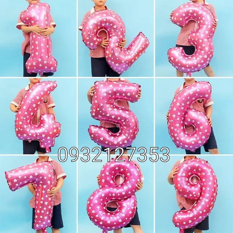 BÓNG SỐ SIZE 75CM MÀU HỒNG CHẤM TIM BÓNG SỐ SIZE 75CM MÀU HỒNG CHẤM TIM
