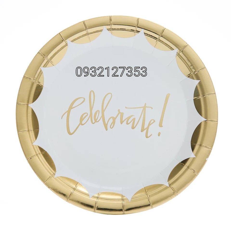 DĨA GIẤY IN CHỮ CELEBRATE ÁNH KIM VÀNG 1 SÉT 8C DĨA GIẤY IN CHỮ CELEBRATE ÁNH KIM VÀNG 1 SÉT 8C