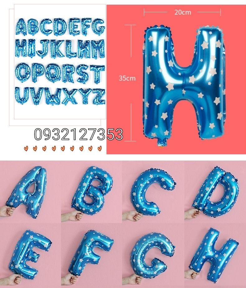 BÓNG CHỮ SIZE 35CM MÀU XANH IN TIM BÓNG CHỮ SIZE 35CM MÀU XANH IN TIM