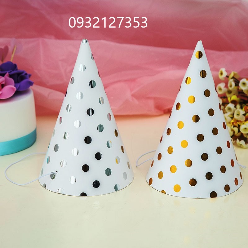 NÓN CHẤM BI ÁNH KIM VÀNG GOLD/ BẠC CAO 21CM NÓN CHẤM BI ÁNH KIM VÀNG GOLD/ BẠC CAO 21CM