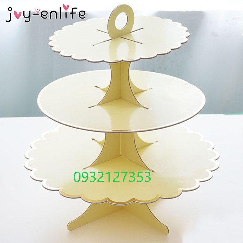 KỆ BÁNH 3 TẦNG MÀU VÀNG PASTEL VIỀN ÉP KIM GIẤY CAO CẤP KỆ BÁNH 3 TẦNG MÀU VÀNG PASTEL VIỀN ÉP KIM GIẤY CAO CẤP