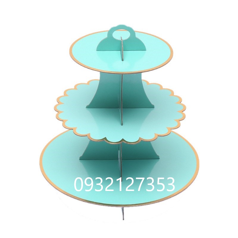 KỆ BÁNH 3 TẦNG MÀU PASTEL XANH BIỂN VIỀN ÉP KIM GIẤY CAO CẤP KỆ BÁNH 3 TẦNG MÀU PASTEL XANH BIỂN VIỀN ÉP KIM GIẤY CAO CẤP