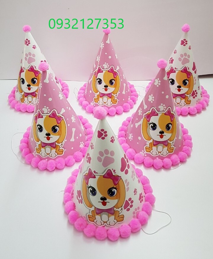 NÓN GIẤY VIỀN BÔNG HÌNH CON CHÓ HỒNG NÓN GIẤY VIỀN BÔNG HÌNH CON CHÓ HỒNG