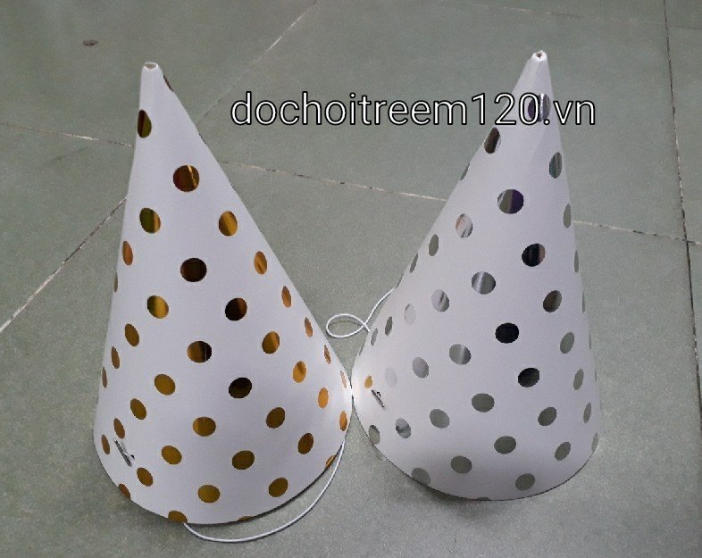 Nón giấy sọc chấm bi vàng / bạc Nón giấy sọc chấm bi vàng / bạc