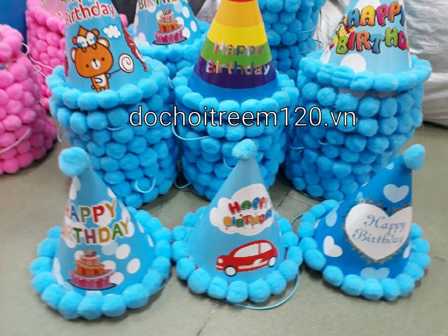 Nón nhỏ cao 18cm viền bông màu xanh Nón nhỏ cao 18cm viền bông màu xanh