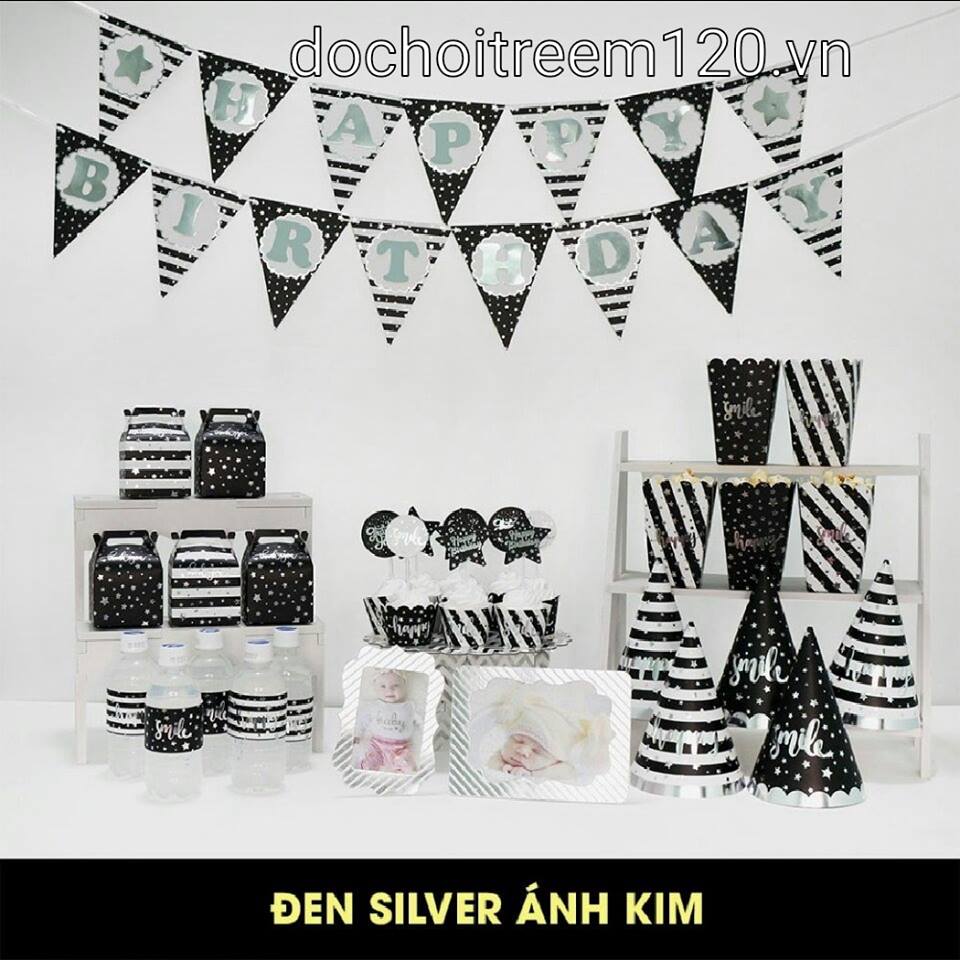 SÉT TRANG TRÍ BẰNG GIẤY CAO CẤP MÀU ĐEN ÁNH KIM CHỮ BẠC SÉT TRANG TRÍ BẰNG GIẤY CAO CẤP MÀU ĐEN ÁNH KIM CHỮ BẠC