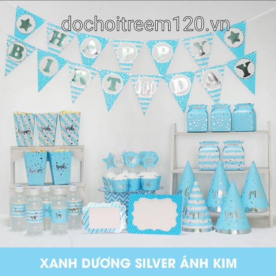 SÉT TRANG TRÍ BẰNG GIẤY CAO CẤP MÀU XANH ÁNH KIM CHỮ BẠC SÉT TRANG TRÍ BẰNG GIẤY CAO CẤP MÀU XANH ÁNH KIM CHỮ BẠC