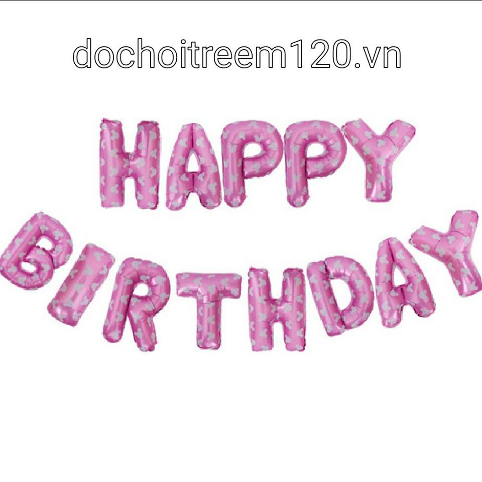 Sét HAPPY BIRTHDAY bóng kiếng kt 35cm màu hồng chấm mới Sét HAPPY BIRTHDAY bóng kiếng kt 35cm màu hồng chấm mới