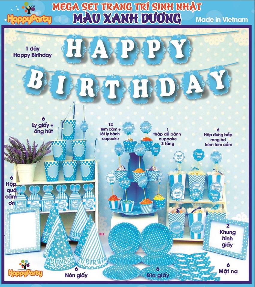 HAPPY BIRTHDAY bóng kiếng kt 35cm màu xanh chấm mới HAPPY BIRTHDAY bóng kiếng kt 35cm màu xanh chấm mới