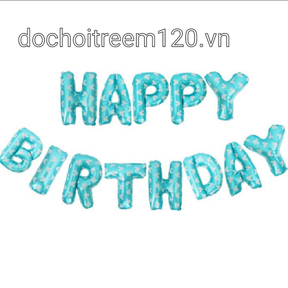 HAPPY BIRTHDAY bóng kiếng kt 35cm màu xanh chấm mới HAPPY BIRTHDAY bóng kiếng kt 35cm màu xanh chấm mới