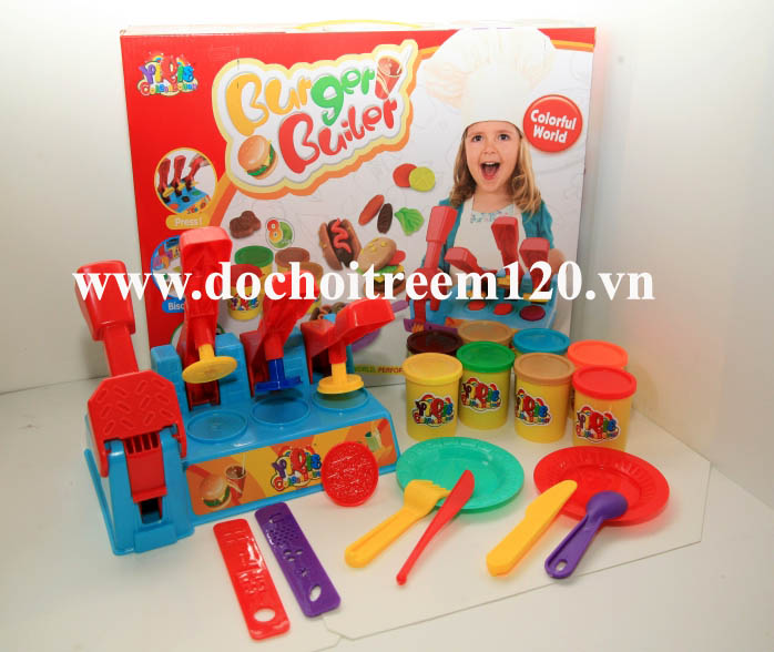 Bộ đồ chơi đất sét Burger hộp lớn Bộ đồ chơi đất sét Burger hộp lớn