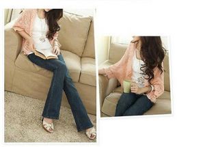 Pink Crochet Knit Shawl Batwing Sleeve Hollow Out Shrug Cardigan Top Sweater