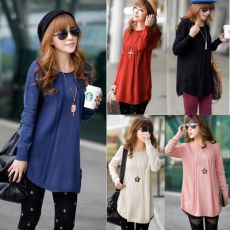 New Women Round Neck Long Sleeve Knitted Pullover Jumper Loose Sweater Knitwear