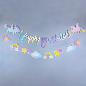 Set dây chữ Happy Birthday Unicorn + họa tiết