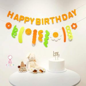 Set dây chữ Happy Birthday và dây họa tiết màu vàng cam