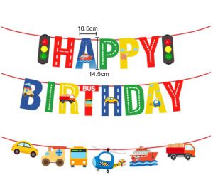 Set dây treo chữ Happy Birthday + họa tiết xe xanh đỏ