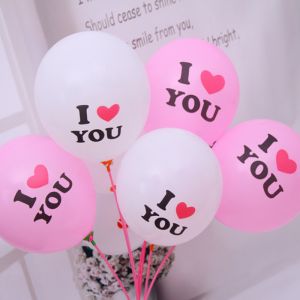 Set 10 bong bóng cao su in chữ I <3 YOU 25cm (hồng/trắng)