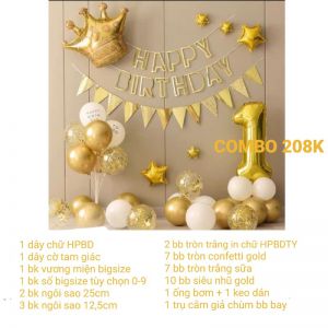 Combo trang trí sinh nhật Gold-White [208K]