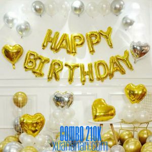 Combo trang trí sinh nhật tông màu Vàng - Bạc - Trắng [197K]