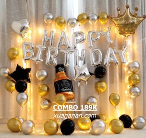 Combo trang trí sinh nhật Siêu Nhũ Vàng Bạc [189K]