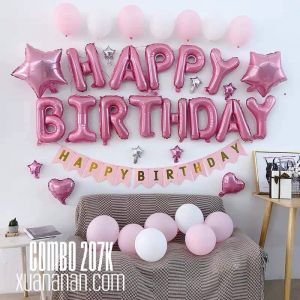 Combo trang trí sinh nhật tông màu Bạc-Hồng [137K]