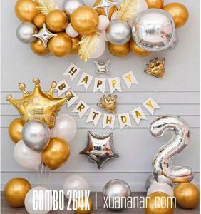 Combo trang trí sinh nhật Vàng Bạc Trắng [264K]