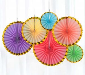 Set 6 quạt giấy đủ màu viền màu gold