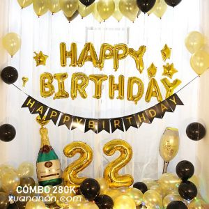 Combo trang trí sinh nhật tông Vàng Đồng - Đen [240k]