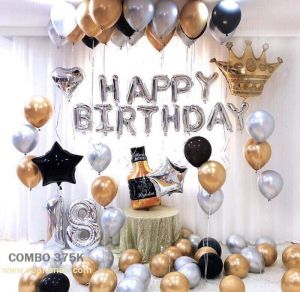 Combo trang trí sinh nhật siêu nhũ Vàng - Bạc [275k]