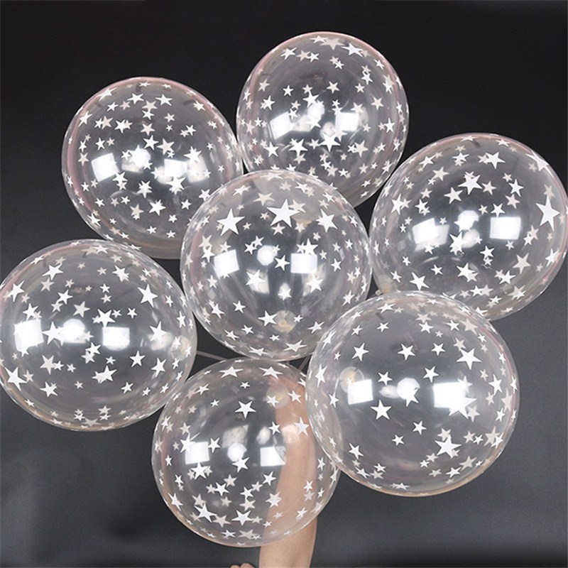 Set 10 bong bóng chấm sao 30cm trong suốt Set 10 bong bóng chấm sao 30cm trong suốt