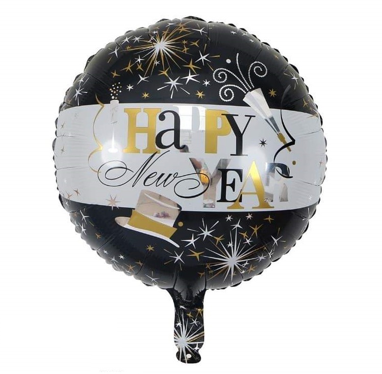 Bong bóng kiếng hình tròn chữ Happy New Year 45cm Bong bóng kiếng hình tròn chữ Happy New Year 45cm