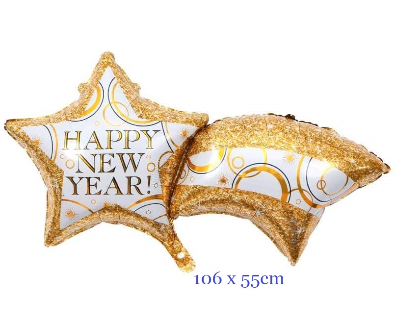 Bong bóng kiếng ngôi sao cầu vồng Happy New Year 106cm Bong bóng kiếng ngôi sao cầu vồng Happy New Year 106cm