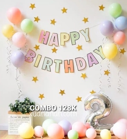 Combo trang trí sinh nhật tông màu Pastel 128K