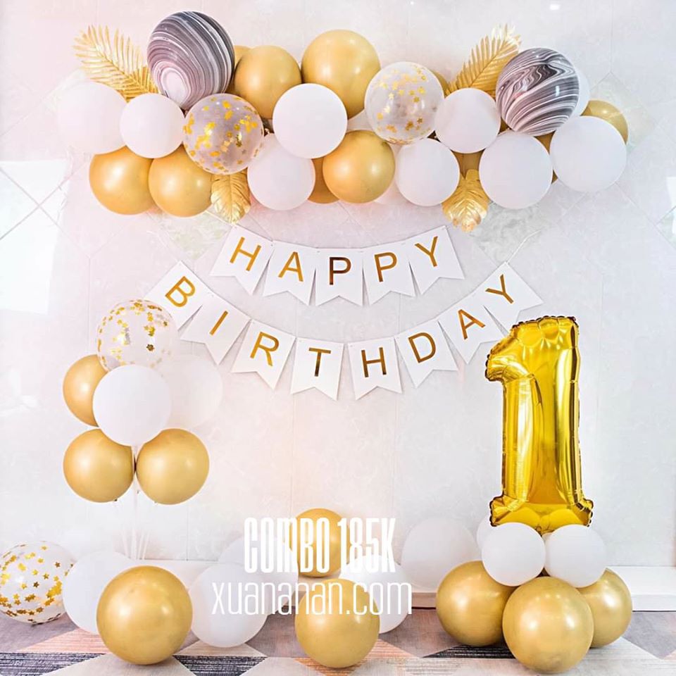 Combo trang trí sinh nhật Gold&White [185K]