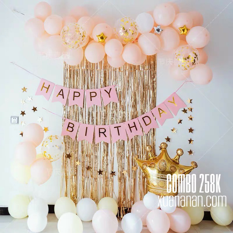 Combo trang trí sinh nhật tông màu Gold - Pink [218K]