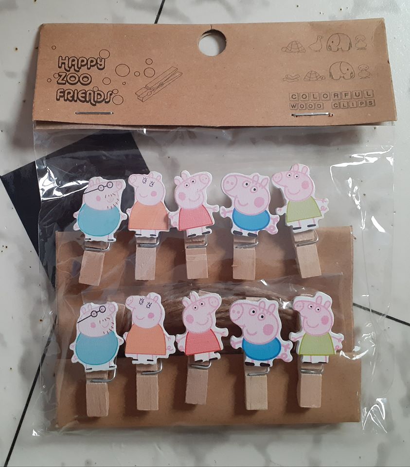 Set 10 kẹp gỗ dây treo mẫu Peppa Set 10 kẹp gỗ dây treo mẫu Peppa