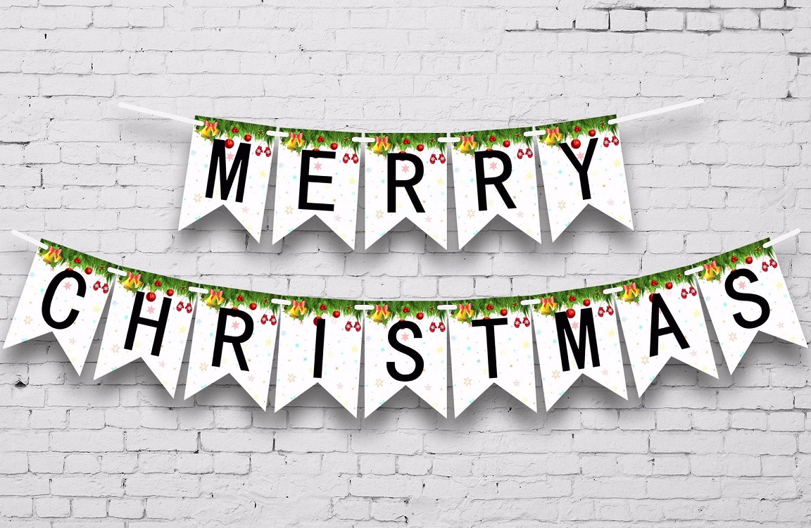 Dây chữ Merry Christmas đuôi cá trắng đen Dây chữ Merry Christmas đuôi cá trắng đen
