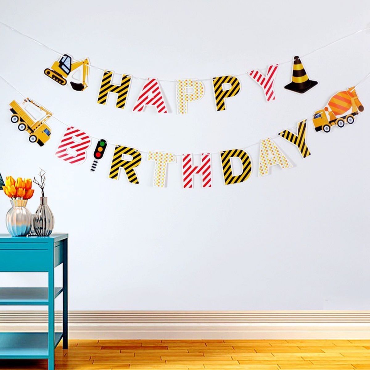 Dây chữ Happy Birthday mẫu Xe công trường Dây chữ Happy Birthday mẫu Xe công trường
