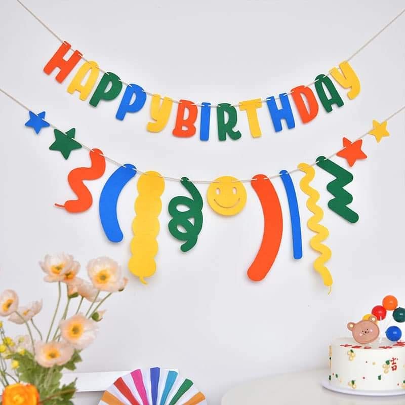 Set dây chữ Happy Birthday và dây họa tiết mix đủ màu - mẫu 1