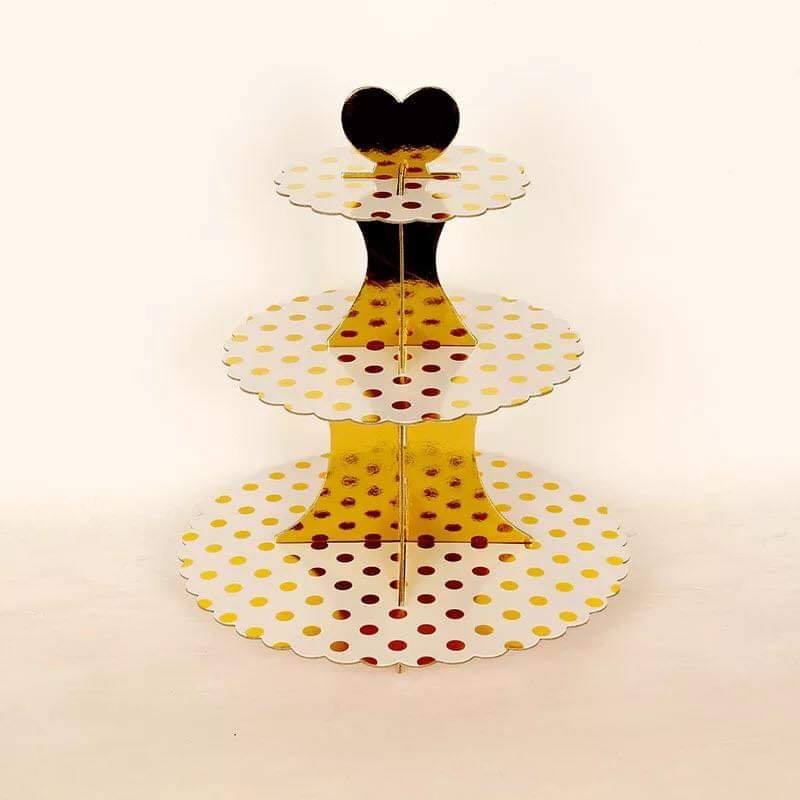 Kệ bánh cupcake 3 tầng chấm bi ép kim (gold/silver) Kệ bánh cupcake 3 tầng chấm bi ép kim (gold/silver)