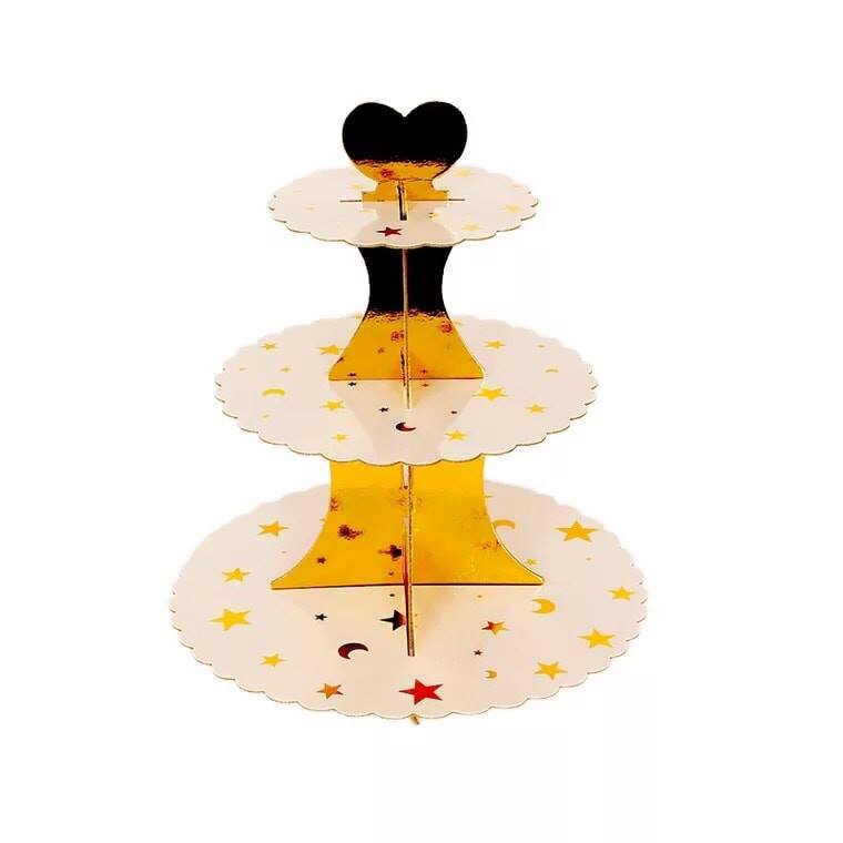 Kệ bánh cupcake 3 tầng trăng sao ép kim Kệ bánh cupcake 3 tầng trăng sao ép kim