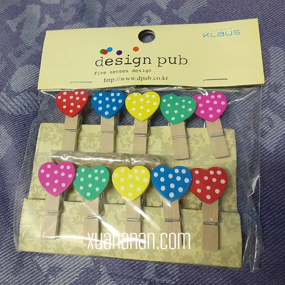 Set 10 kẹp gỗ trái tim chấm bi nhiều màu Set 10 kẹp gỗ trái tim chấm bi nhiều màu