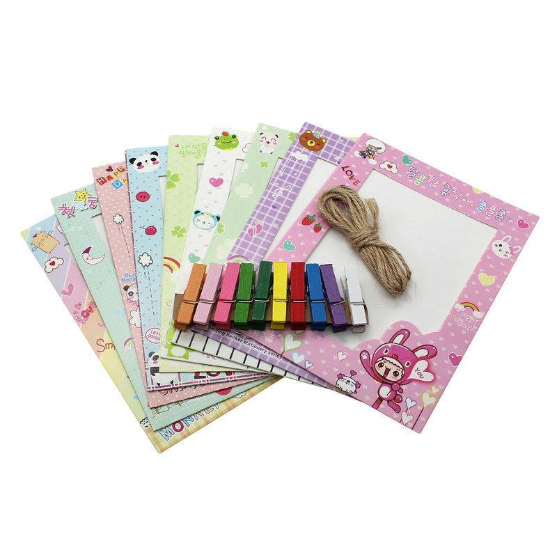 Set 9 khung ảnh dây treo kẹp gỗ mẫu hình thú Set 9 khung ảnh dây treo kẹp gỗ mẫu hình thú